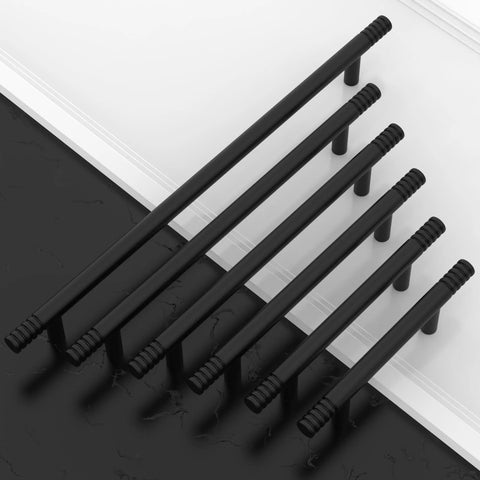 Matte Black Solid Cabinet Pulls 5 Inch 128mm Hole Centers Pack Of 10 Kitchen Handles Hardware ZH0070 on black surface