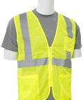 Top Tier Hi Viz Lime Safety Vest For Site Crews Ansi Class 2 Type R Workwear With Zipper Front And Mesh Body 4 X Large shown on mannequin.