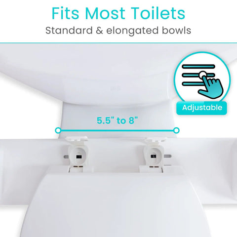 Adjustable white steel bracket for Rock Solid Heavy Duty Toilet Safety Rails With Flip Up Grab Handles Built Like A Tank.
