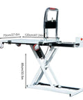 Heavy Duty Hydraulic Scissor Lift Trolley Cart With Electric Flatbed Platform showing size and design for easy loading unloading.