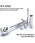 62 Piece One Quarter Inch Drive Master Socket Set With Ratchets CR V Steel SAE And Metric Sockets Bits Extension Bars