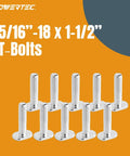 Front view of Seven Star Pro Grade T Track Knob Kit With 5/16-18 Bolts And Washers, 10 Pack, showing ten T-bolts on orange background.