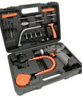 Slick Rechargeable Two Speed Electric Drill And Precision Screwdriver Combo Kit open case showcasing tools and accessories for home repairs.