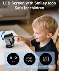 Child interacting with Portable Desk Fan With LED Display And 5 Speed Turbo Airflow 6 Inch Compact Table Fan For Home Office And Outdoor Use