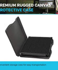 200W Portable Solar Panel Kit with protective canvas case open, showing rugged suitcase design for easy transport.
