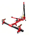 Beefy Auto Body Frame Puller 49 KN 5 Ton Car Frame Straightener for Sedan SUV Pickup Restoration Tool, red frame, side view.