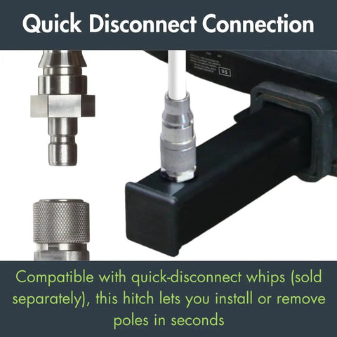 Heavy Duty Powered Quick Disconnect Warning Whip Safety Flag Hitch Mount with Backup Alarm detail shot