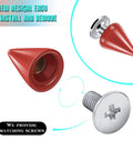 Close-up of Premium Full 100 Pack Of Straight Up Badass Red Punk Metal Spike Studs and Screw Back Rivets Kit for easy installation.