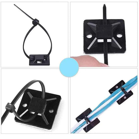 Self Adhesive Cable Tie Mounts With Screw Holes 1x1 Inch Square Black Base Holder And Heavy Duty ABS Mounts DIY Friendly