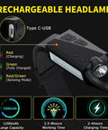 Rechargeable Headlamp With 230 Degree Wide Beam Motion Sensor LED Light Beast Mode Brightness, USB-C charging