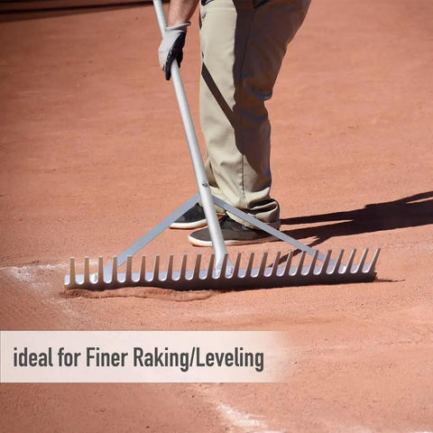 Landscape Rake With Aluminum Head And 68 Inch Handle, 24 Inch Width With 24 Tines, ideal for smoothing gravel and lawns