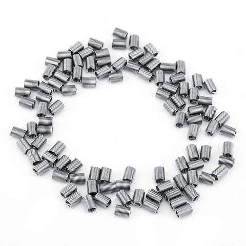 100 M4 Stainless Steel Thread Inserts to beef up damaged holes fast, coiled repair sets in various angles, durable 304 grade.