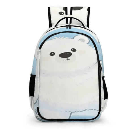 Front view of Snowflake Cub Printed Unisex Backpack With Large Capacity For School Work Or Travel, featuring cub design.