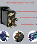Gotta love this BACAUTOPARTS 12 Volt Blue Led Backlit Dpdt Momentary Rocker Switch with six pins for DC motor reversal.