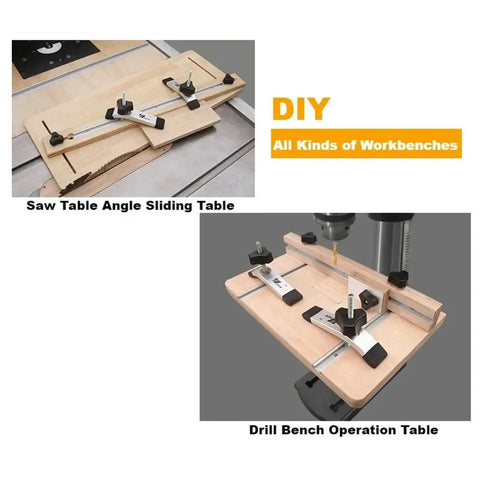Game Changing Aluminum T Track T Slot Fixture Channel Miter Jig Slide Rail Knockout Grip Clamp Guide used on saw table and drill bench.