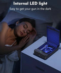 Compact Biometric Gun Safe For Handgun With Quick Access Fingerprint Lock Portable Pistol Safe illuminated on nightstand