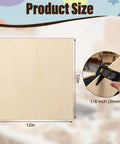 Basswood sheet, 12x12 inches, 1/8 in (3mm) thick, unfinished wood for crafts; front view