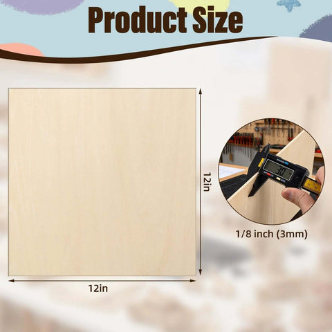 Basswood sheet, 12x12 inches, 1/8 in (3mm) thick, unfinished wood for crafts; front view