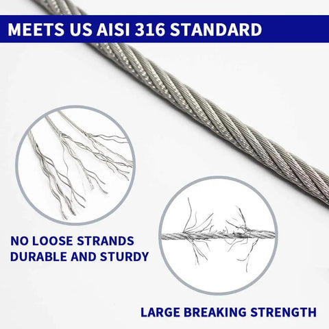 1/8 Inch T316 Stainless Steel Wire Rope Cable 300 Ft For Deck Railing Kit Aircraft Grade 7x7 Construction Anti Oxidation