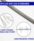 One Eighth Inch T316 Stainless Steel Cable With Cutter, 600 Foot Aircraft Wire Rope For Deck Railing Hardware Kit, close-up