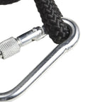 Close-up of Ranch Tough Horse Stall Gate Latch With Twist Lock and secure metal fastener with braided cord for durability.