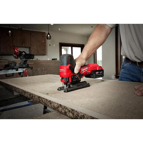 18V Cordless Jig Saw With Barrel Grip, T-Shank Blade cutting wood, bare tool only, ideal for precise bevel cuts and fine detailing