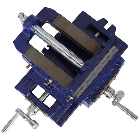 LMAOSS 5 Inch X Y Cross Slide Drill Press Vise Heavy Duty Steel Construction precision milling clamp top view with dual crank handles