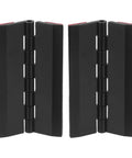 Pair Of Hella Durable Acrylic Hinges For Cabinets Drawers And Displays 75X45Mm Self Adhesive black piano folding hinges viewed from the front.