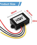 Dimensions of Beefy 20 To 90V DC To 12V Buck Converter, 5A 60W Output, including wiring, size 58mm x 40.5mm x 22mm.