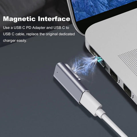 Magnetic USB C T Tip Charging Adapter With Two Heads For Type C 100W Fast Charging No Fuss Power Up Works With 2013 2014 2015 MacBook Pro And MacBook Air connecting to laptop