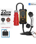 Premium Portable EV Charger 22KW 32A Three Phase Type 2 EVSE with WiFi APP Control, 5m cable, showing plug and control unit.