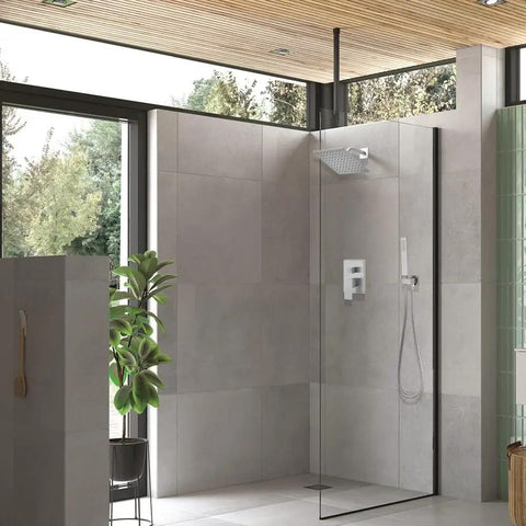 Modern bathroom with Dope Brushed Nickel Shower System With 8 Inch Rainfall Shower Head Handheld Shower Luxury Rain Mixer Wall Mounted Faucet