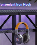 Headphone hook on 53 Inch L Shaped Gaming Desk With Hutch And Headphone Hook Corner Computer Table With Extra Storage Shelves Built In Cable Management For Home Office Black Must Have For Multi Monitor Setup