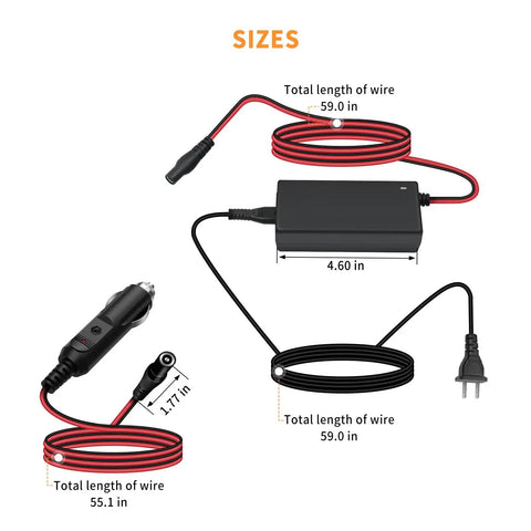 Sizes of Straight Up Heavy Duty Fast Charge Adapter Plug And Play Power Cable For NoCo Boost Gb70 Gb150 Gb250 Plus Gb500.