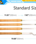 Standard size display of Carbide Tipped Wood Turning Tools Lathe Set With Rougher Detailer Finisher And Swan Neck Hollower, Solid Wood Handle