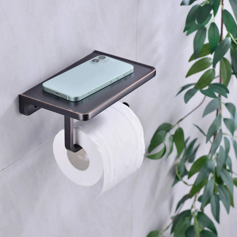 Oil Rubbed Bronze Wall Mount Toilet Paper Holder With Built In Phone Shelf And Storage Super Handy Dispenser on wall