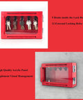 Built Tough Lockout Tagout Group Lock Box Wall Mount Industrial Safety Cabinet crafted from heavy duty steel with red exterior and hooks.