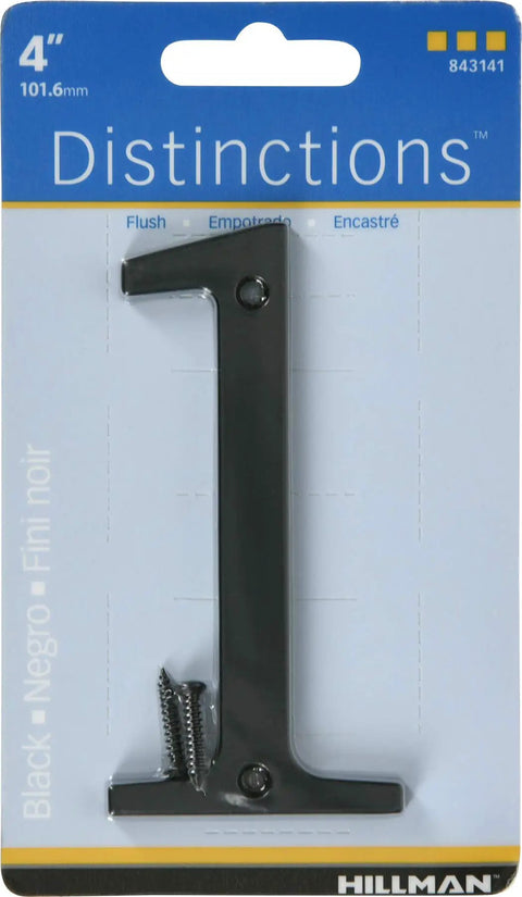 4 Inch Black Zinc Flush Mount House Number Sign For Outdoor Use And Easy To Read Address Plaque, shown in package