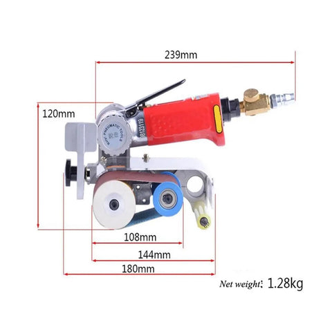 Powerful R-6026 Pneumatic Belt Sander And Grinder With 7000rpm Polishing Machine Variable Speed Control shown with measurements.