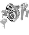 Tough As Nails Stainless Steel Flush Pull Handle With Turning Lock Design close-up view with key visible, durable for doors and gates.