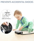 Child playing near an Outdoor Weatherproof Power Strip With 4 Wide Outlets And 3 USB Ports 10Ft Extension Cord Wall Mountable Surge Protector For Patio Garden And Christmas Lights Overload Protection, illustrating safety features.