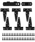Sliding Barn Door Lock And Latch Set With Six 3 Inch Hinges For Gates And Doors, black hardware layout.