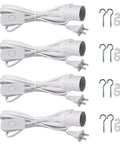 Four-pack of Hanging Light Socket With Cord Extension Kit 8.2 Ft White Lamp Cord with Switch, E26 E27 Pendant Socket UL Listed PVC, with hooks