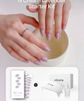 Hands with lavender nails and Semi-Cured Gel Nail Strips Value Set With Lavender Starter Kit Including Full Size Lamp And Mini Remover