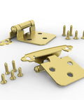Heavy Duty 1/2 Inch Overlay Cabinet Hinges 50 Pack Self Closing With Nifty Rubber Buffer Pads Top Tier Brass Gold Hardware for cabinets and furniture.