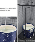 Portable Ice Bath Tub For Recovery And Therapy in shower, navy with white stars, showing foldable freestanding assembly, 120 liter capacity