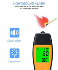 Portable Carbon Monoxide Detector with Backlit LCD showing 30 ppm, pro-grade sensor, and sound/light alarm indicators.