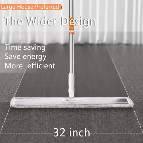 Pro Grade 32 Inch Flat Mop System With Aluminum Telescopic Handle Wet And Dry Microfiber Mop for Hardwood Floors, wide head view