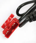 Close-up of SB120 red connector on 24V 10A Floor Scrubber Charger With SB120 Red Connector For Lead Acid Wet AGM Deep Cycle Batteries.