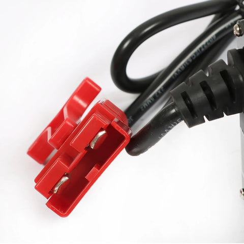 Close-up of SB120 red connector on 24V 10A Floor Scrubber Charger With SB120 Red Connector For Lead Acid Wet AGM Deep Cycle Batteries.